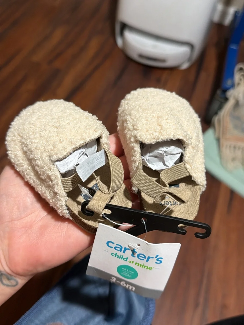 Carter's Cream Sherpa Baby Walker Shoes with Elastic Strap